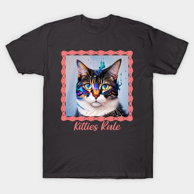 Kitties Rule (color paint splash cat) T-Shirt by PersianFMts